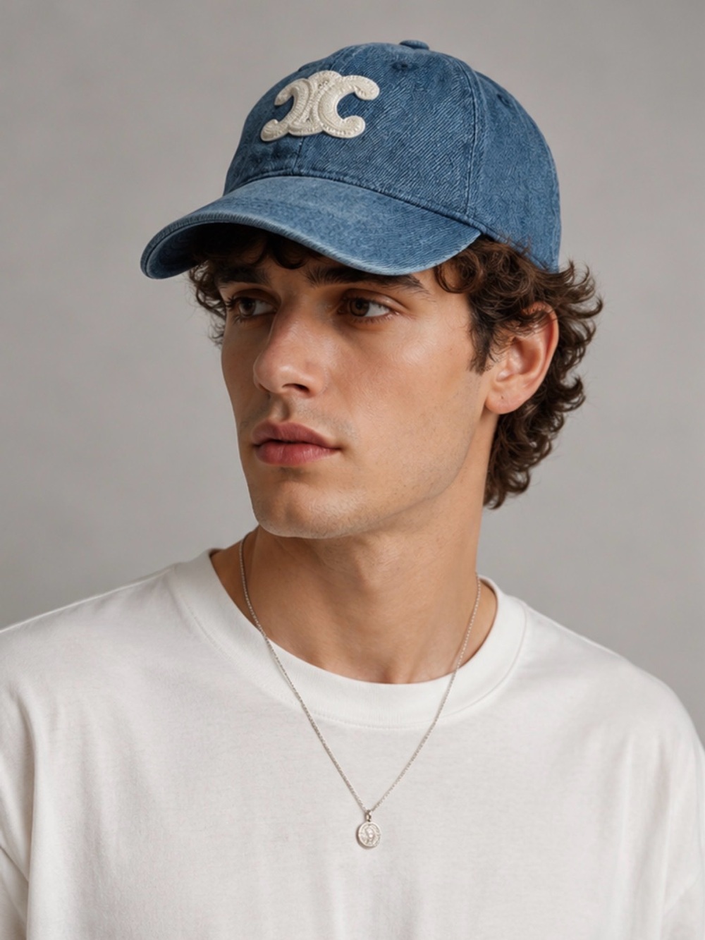 Denim Baseball Cap with Cream Crest Patch